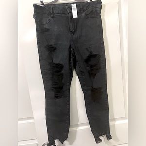 NWT American Eagle Black Distressed Skinny Jeans Sz 16